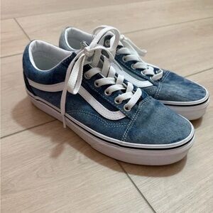Vans Blue Denim-Look Old Skool Sneakers with White Stripe